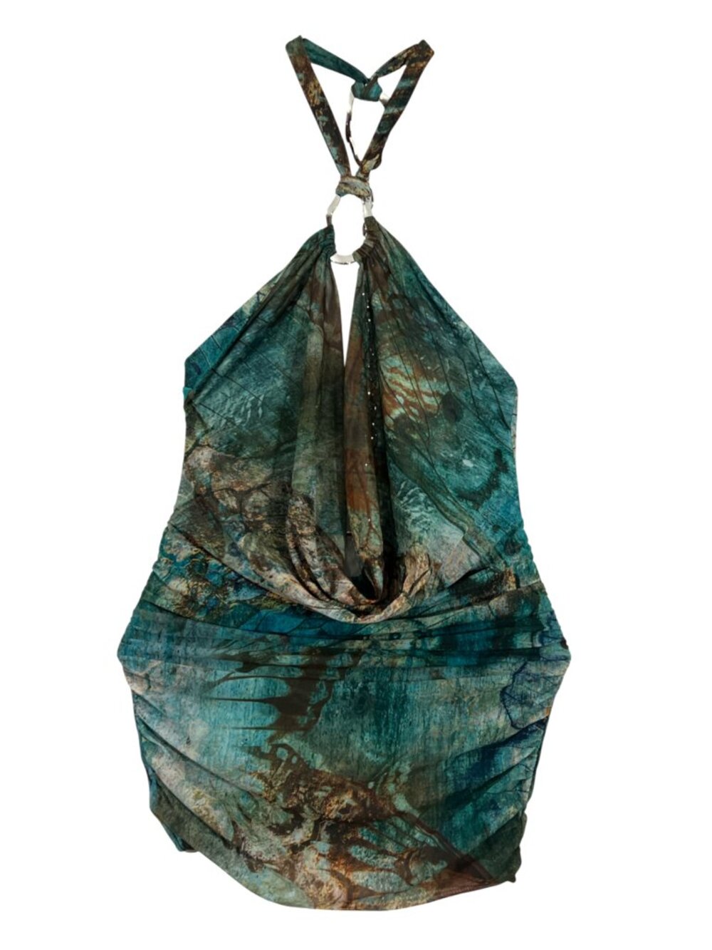 Outcast Shanti Halter Mesh Mini Dress Oceanic Teal Blue XS NWOT
